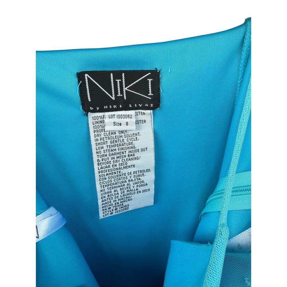 Vintage Niki Livas Y2K Blue Beaded Mesh Prom Dress Mermaidcore Size 8 Flaw AS IS - Picture 6 of 11